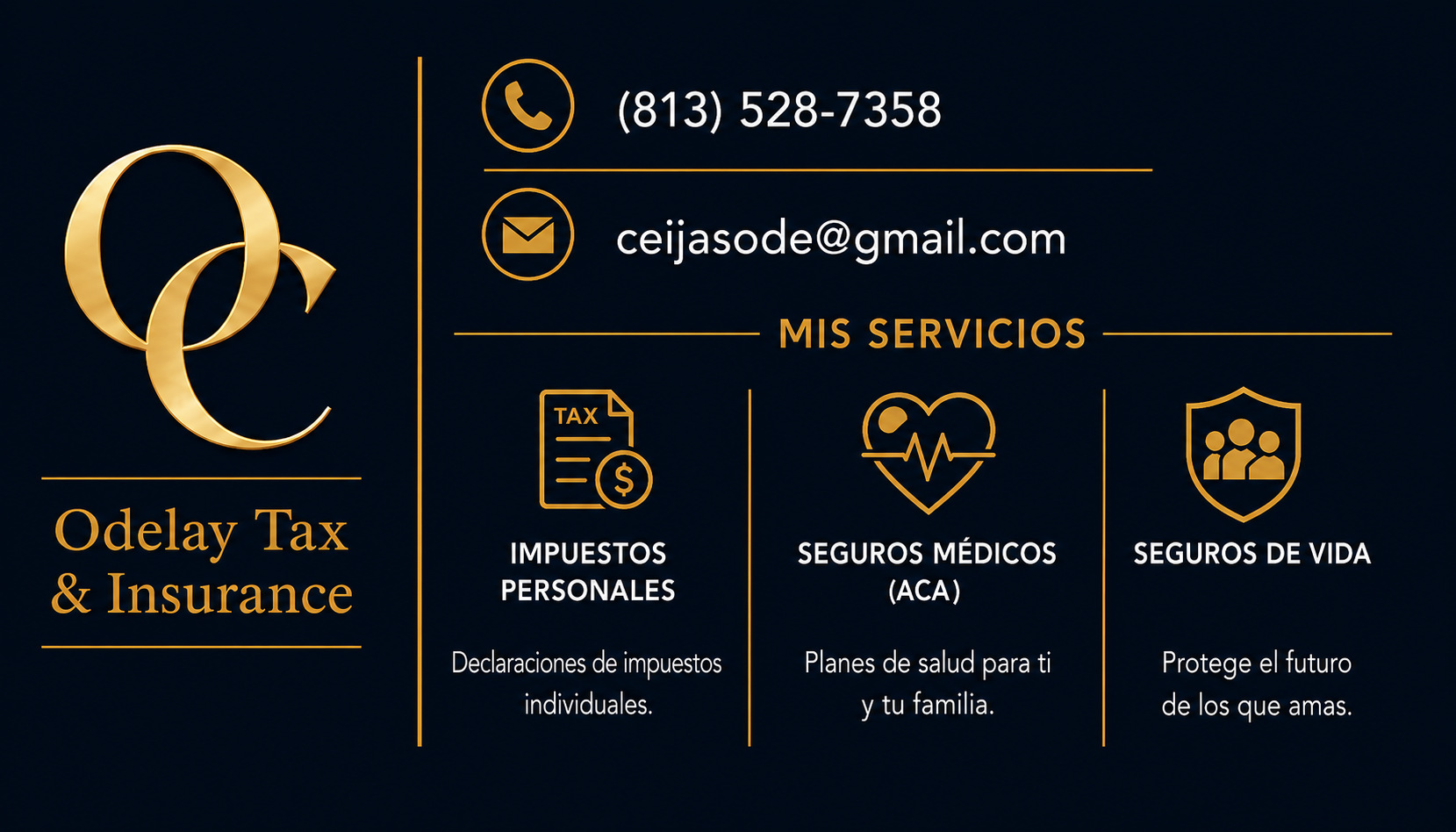 Servicios de Odelay Tax & Insurance: impuestos personales, seguros medicos ACA y seguros de vida